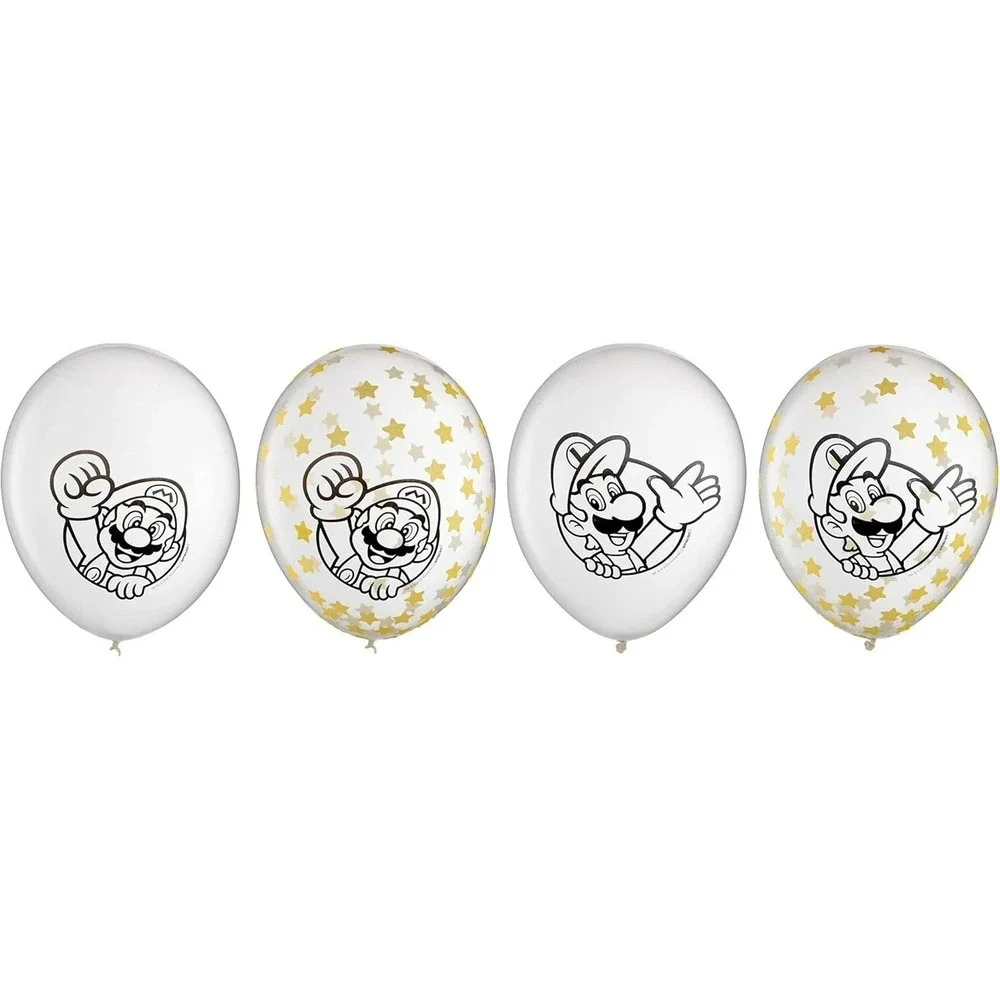 Super Mario Bros Confetti Balloons 6‎ Pack White Latex Party Decorations